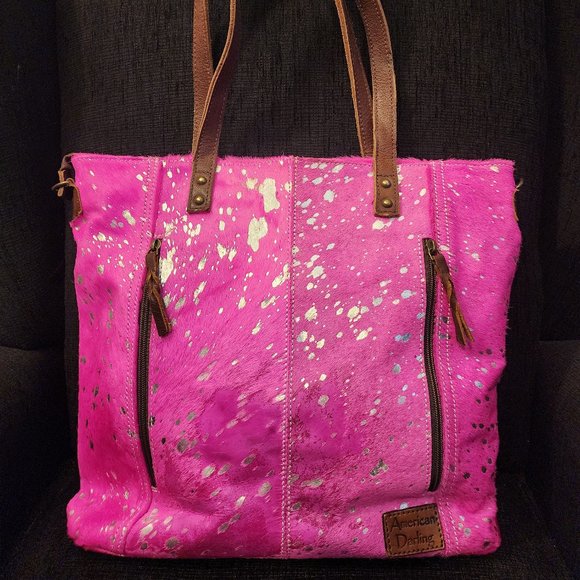 American Darling Handbags - American Darling Leather Western Pink & Silver Tote